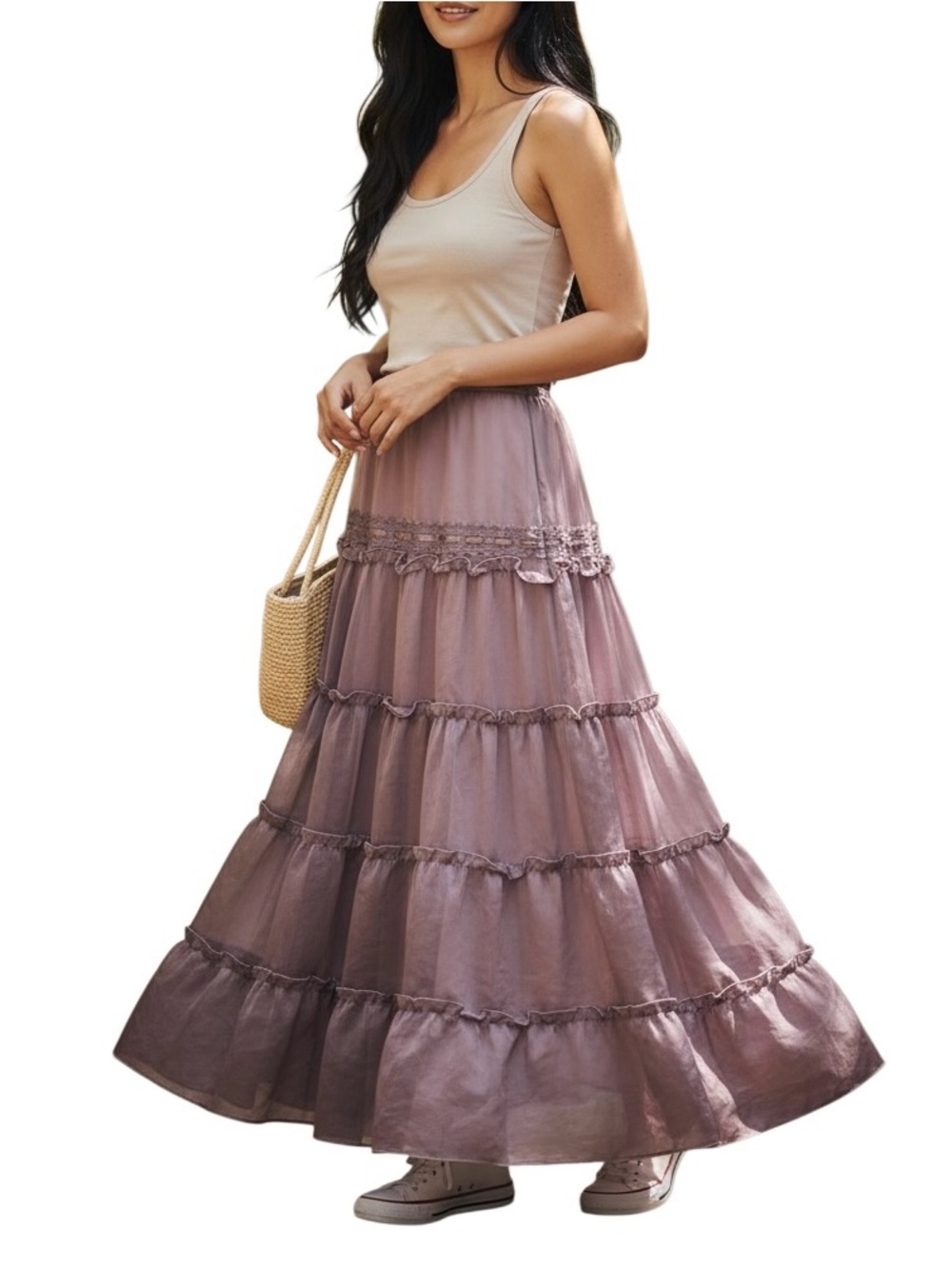 New York & Company Purple Tiered Boho Skirt